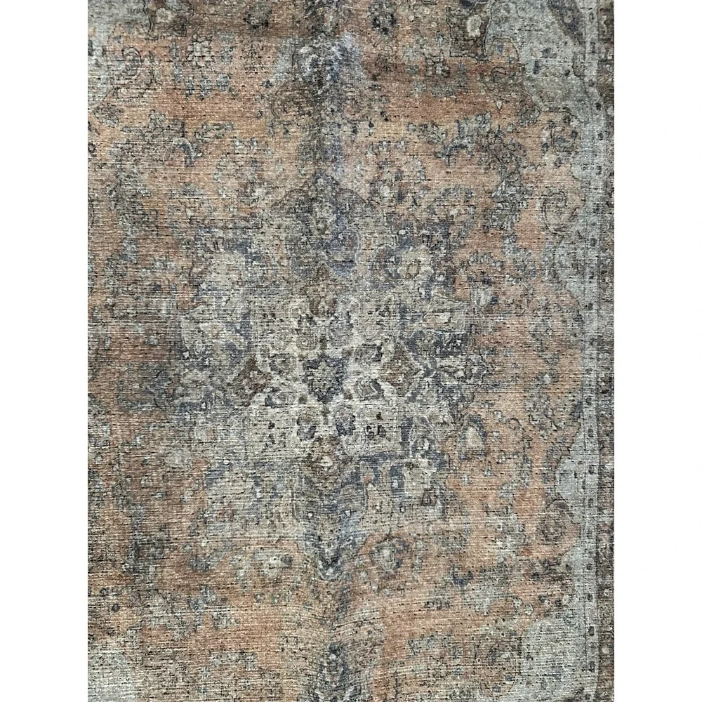 Machine Washable Rug Adiva Milano  2'X3' MLN25 Blue Peachy Orange Faded-Look